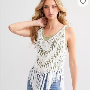 Daytrip White Crochet Fringe Tank Top